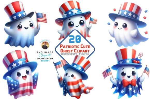 Download Patriotic Cute Ghost Clipart Bundle - Art Collection