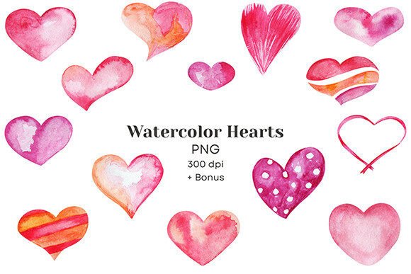 Download Watercolor Hearts Bundle - Art Collection