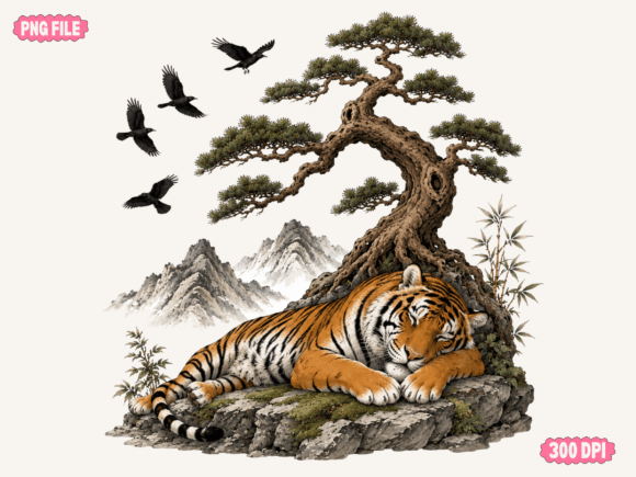 Download Tiger Under Tree Nature Art Print, Mount - Art Collection
