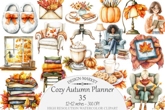 Download Watercolor Cozy Autumn Planner Clipart - Art Collection