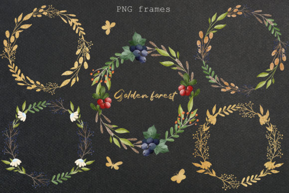Download Watercolor Golden Frame PNG, Forest PNG - Golden Collection