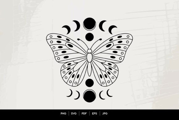 Download Mystical Butterfly Moon Phases Line Art - Art Collection