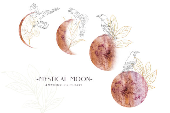 Download Watercolor Moon Phase Clipart. Line Art - Art Collection