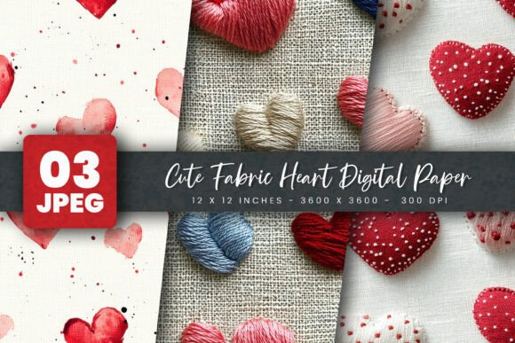 Download Cute Fabric Heart Digital Paper - Art Collection