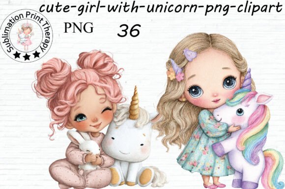 Download Cute Girl with Unicorn Clipart PNG - Art Collection