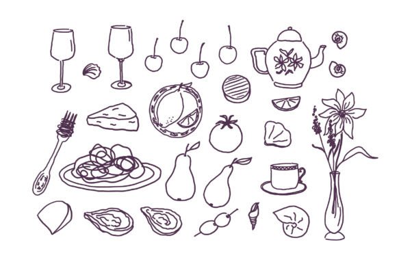 Download Dinner &amp; Treats Line Art Doodles - Art Collection