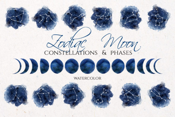 Download Watercolor Zodiac &amp; Blue Moon Clipart - Art Collection