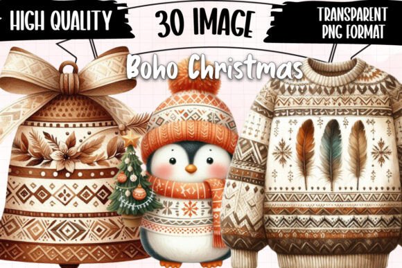 Download Boho Christmas Sublimation Clipart - Art Collection