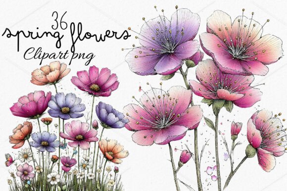 Download Whimsical Spring Flowers Clipart Bundle - Art Collection
