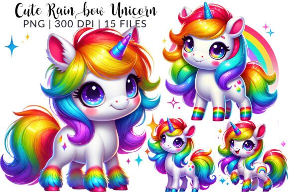 Download Cute Rainbow Unicorn Clipart Bundle - Art Collection