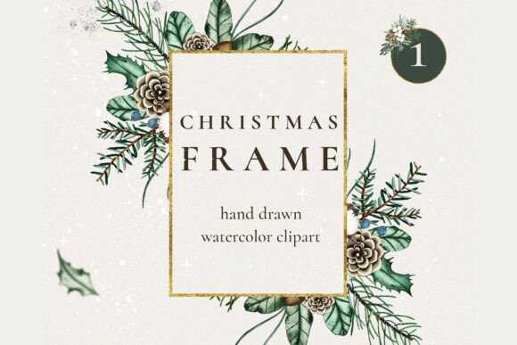 Download Watercolor Christmas Golden Frame PNG - Golden Collection