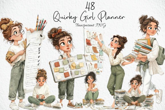 Download Quirky Girl Planner Clipart PNG - Art Collection