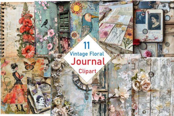 Download 11 Vintage Floral Journal Clipart PNG Se - Art Collection