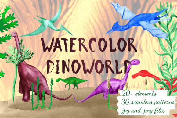Download Cartoon Watercolor Dinosaurs - Art Collection