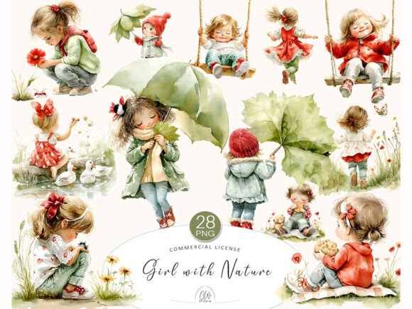 Download Girl with Nature Clipart Bundle - Art Collection