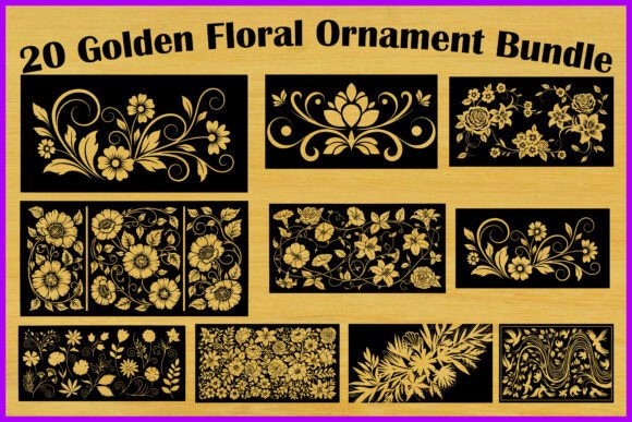Download 20 Golden Floral Ornament Bundle - Golden Collection