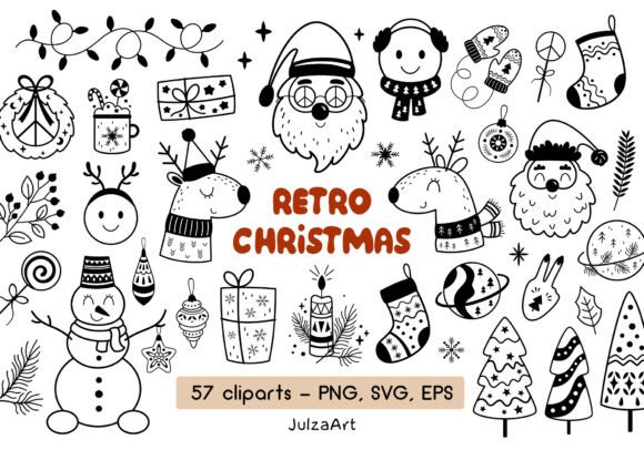 Download Black and White Retro Christmas Clipart - Art Collection