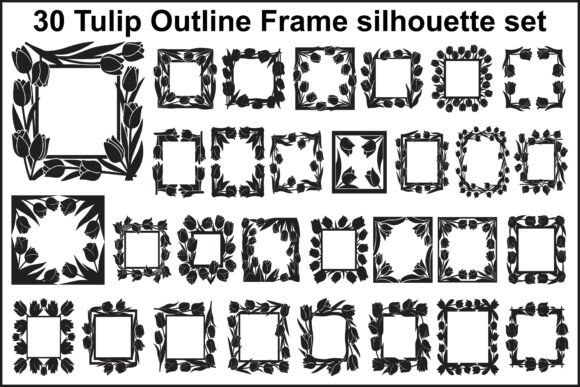 Download 30 Tulip Floral Outline Frames – Elegant - Line Collection