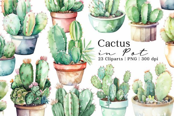 Download Cactus in Pot Watercolor PNG Cliparts - Art Collection