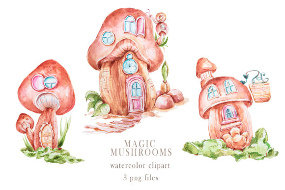 Download Watercolor Magic Mushroom House Clipart. - Art Collection