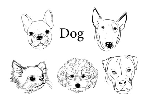 Download Dog Set Line Art Black and White Clipart - Art Collection