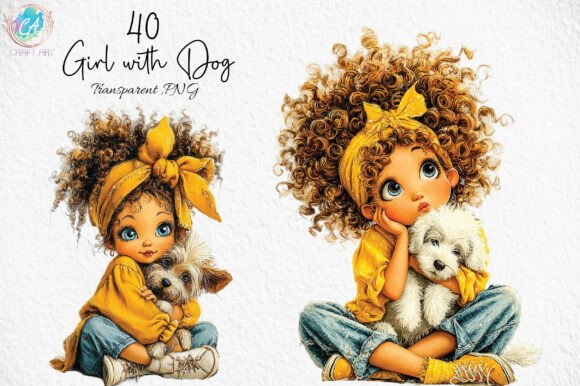 Download Summer Girl with Dog Clipart PNG - Art Collection