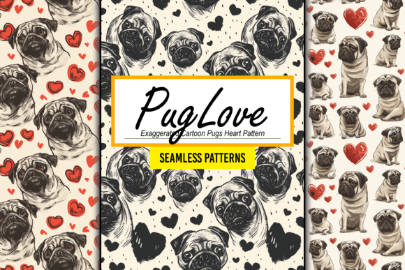 Download Exaggerated Cartoon Pugs Heart Pattern - Art Collection