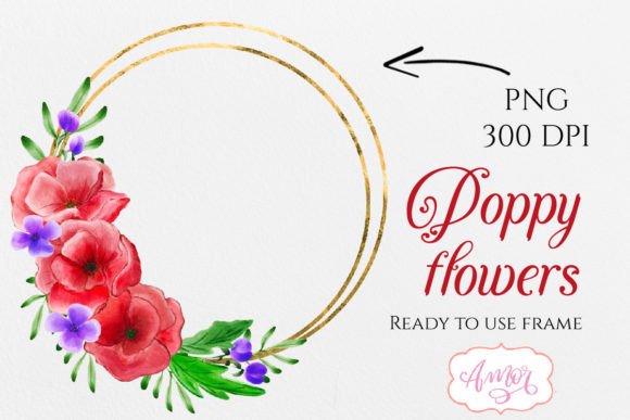 Download Wild Flowers Round Golden Frame PNG - Golden Collection