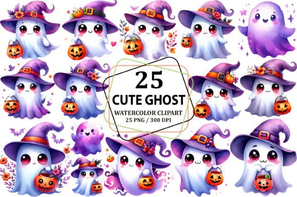 Download Watercolor Cute Ghost Clipart Bundle - Art Collection