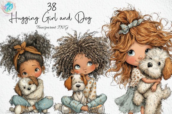 Download Whimsical Hugging Girl and Dog Clipart - Art Collection
