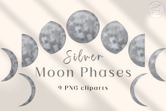 Download Silver Moon Phases Watercolor Clipart - Art Collection