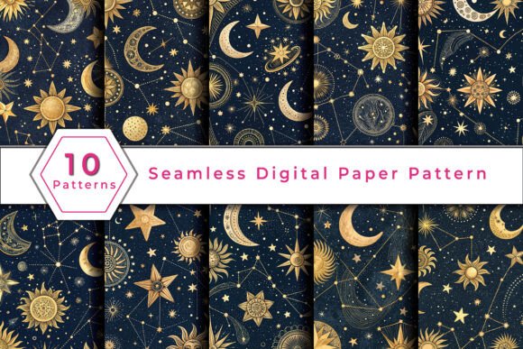 Download Stars Moons Zodiac Pattern - Zodiac pattern Collection