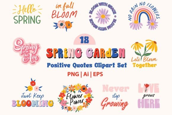 Download Spring Summer Floral Quotes Clipart Set - Art Collection