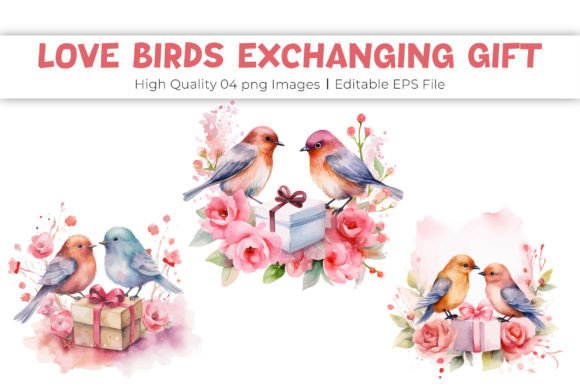 Download Valentine Love Bird Exchanging Gift Art - Art Collection