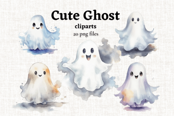 Download Cute Ghost Clipart Halloween Set 20 PNGs - Art Collection