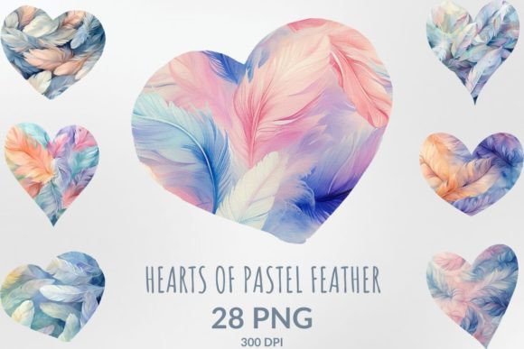 Download Watercolor Hearts of Pastel Feather Love - Art Collection