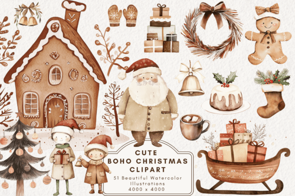 Download Cute Boho Christmas Clipart - Art Collection