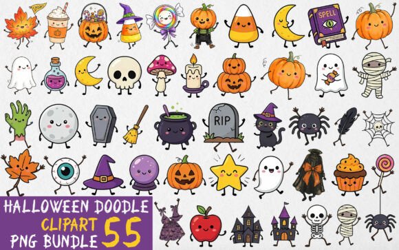 Download 55 Halloween Doodle Clipart Bundle PNG - Art Collection
