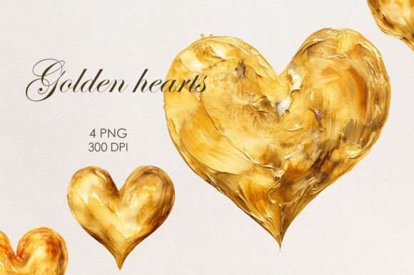 Download Golden Watercolor Hearts - Art Collection