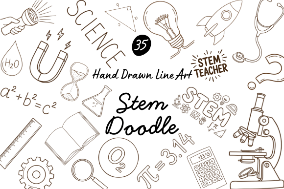 Download 35 Hand-Drawn STEM Line Art Doodles - Art Collection
