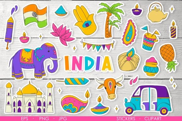 Download INDIA Stickers, Clip Art, Doodles Set - Art Collection