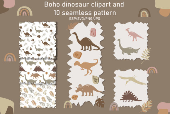 Download Boho Dinosaur Clipart and Digital Paper - Art Collection