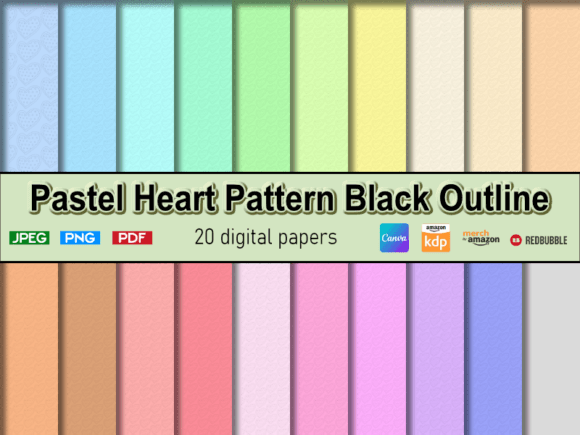 Download Pastel Heart Pattern Black Outline - Art Collection