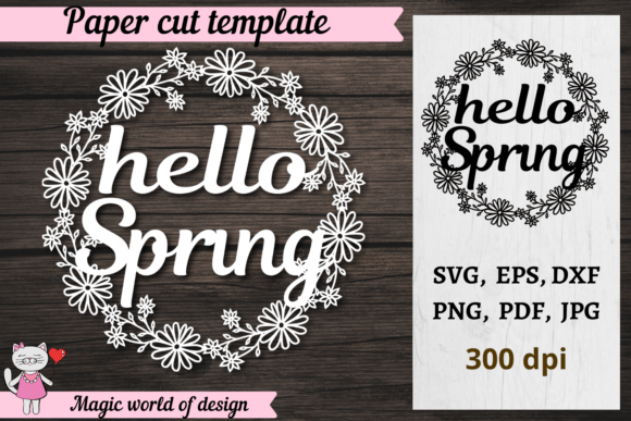 Download Hello Spring Papercut SVG, Frame Outline - Line Collection