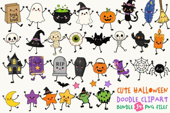 Download Cute Halloween Doodle Clipart Bundle PNG - Art Collection