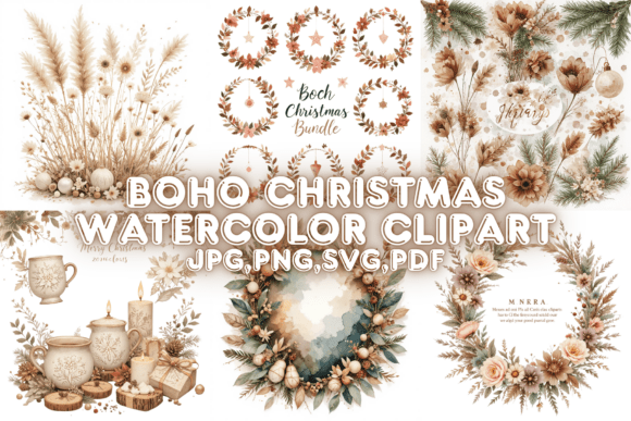 Download Boho Christmas Watercolor Clipart - Art Collection