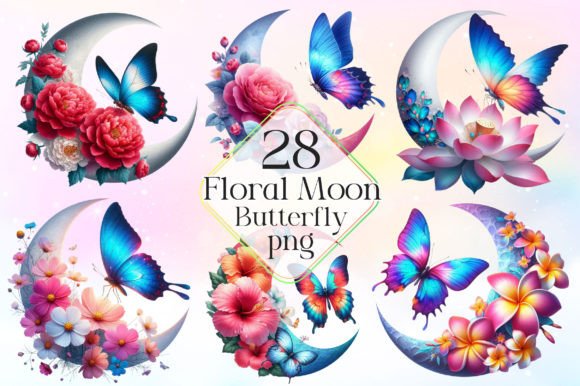 Download Butterfly and Flower Moon Clipart PNG - Art Collection