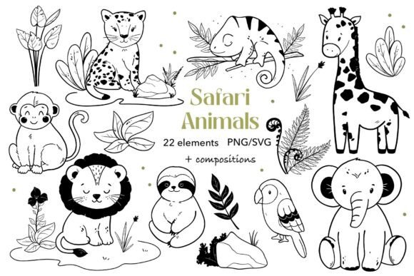 Download Safari Animals Black and White Clipart - Art Collection