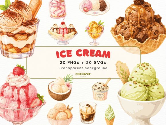 Download Ice Cream Watercolor Cliparts, PNG SVG - Art Collection
