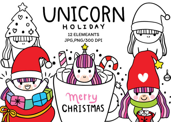 Download Christmas Unicorn,Clipart,Digital Stamp - Art Collection